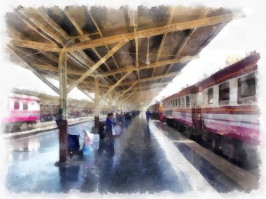 Tayland treni suluboya resim çizimi.