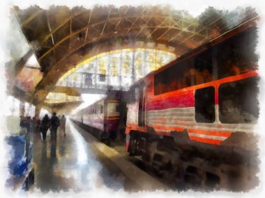 Tayland treni suluboya resim çizimi.