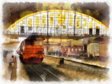Tayland treni suluboya resim çizimi.