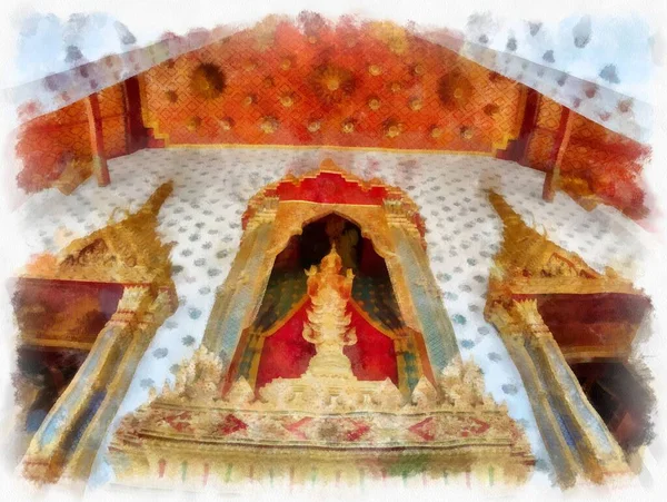 Wat Arun Tempel Alte Thailändische Architektur Bangkok Aquarell Stil Illustration — Stockfoto