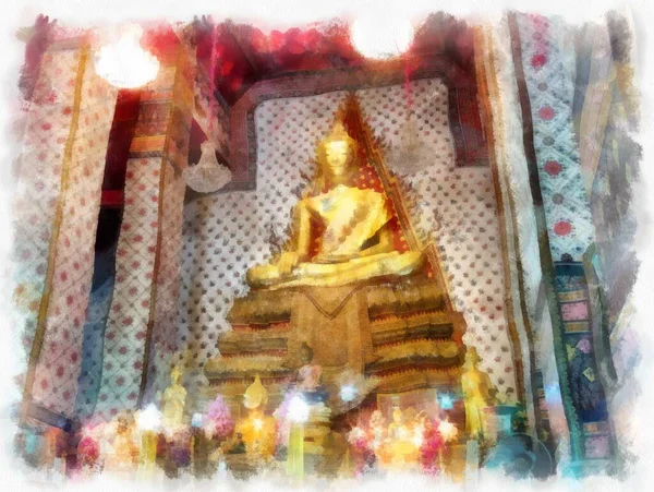 Ват Арун Храм Давня Тайська Архітектура Стилі Акварелі Бангкоку Ілюстрований — стокове фото
