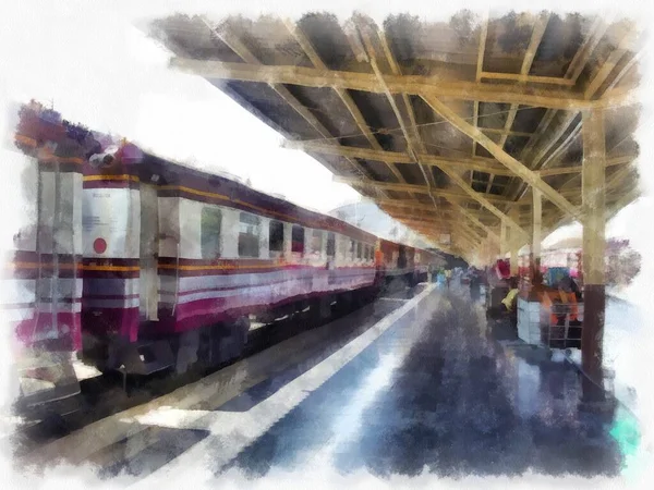 Tayland treni suluboya resim çizimi.