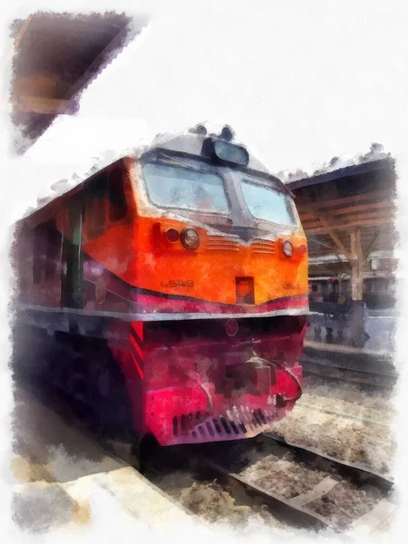 Tayland Treni Suluboya Resim Çizimi — Stok fotoğraf
