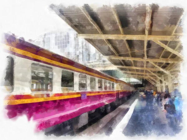 Thai Treno Acquerello Stile Illustrazione Impressionista Pittura — Foto Stock