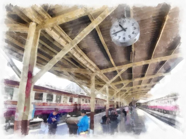 Tayland treni suluboya resim çizimi.