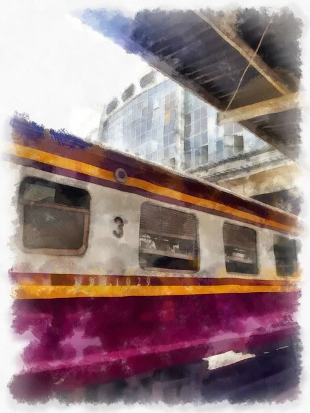 Tayland treni suluboya resim çizimi.