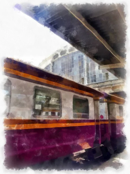 タイの電車水彩画スタイルのイラスト印象派絵画 — ストック写真