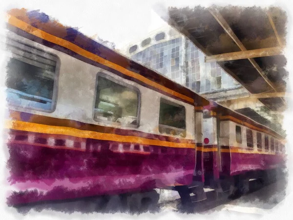 泰国火车水彩画图解印象派绘画 — 图库照片