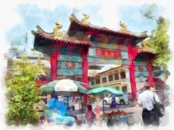 Landscape Ancient Chinese Shrines Bangkok Watercolor Style Illustration Impressionist Painting — Stock Photo, Image