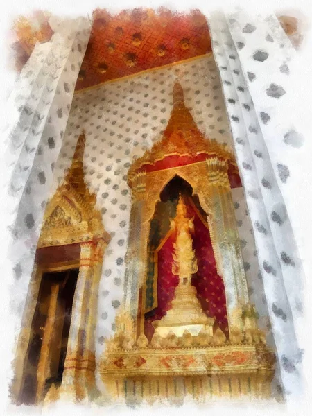 Wat Arun Tempel Oude Thaise Architectuur Bangkok Aquarel Stijl Illustratie — Stockfoto