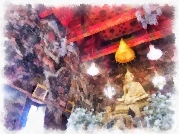 バンコクのワット アルン寺院古代タイ建築水彩画スタイルのイラスト印象派絵画 — ストック写真