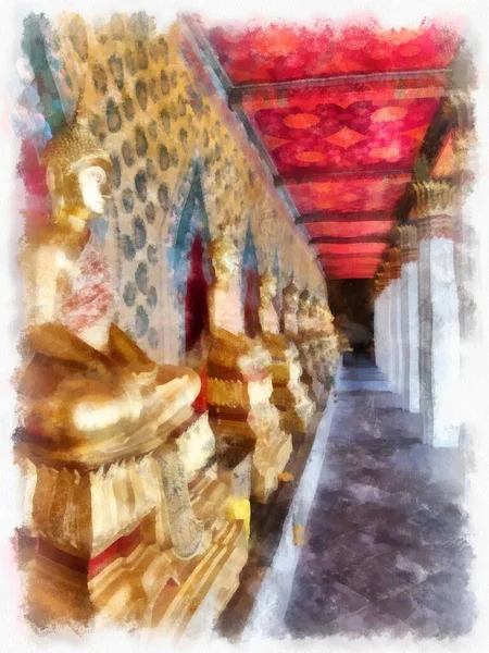 Wat Arun Temple Ancient Thai Architecture Bangkok Watercolor Style Illustration — Stock Photo, Image
