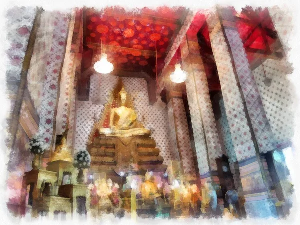 Wat Arun Templo Antigua Arquitectura Tailandesa Bangkok Acuarela Estilo Ilustración — Foto de Stock