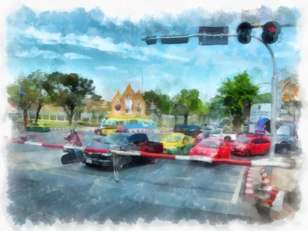 Paysage Des Rues Ville Thaïlande Illustration Style Aquarelle Peinture Impressionniste — Photo