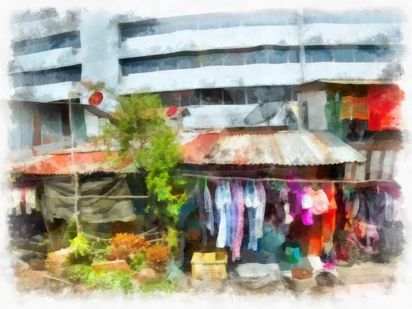 Residential House City Slums Watercolor Style Illustration Impressionist Painting — стоковое фото