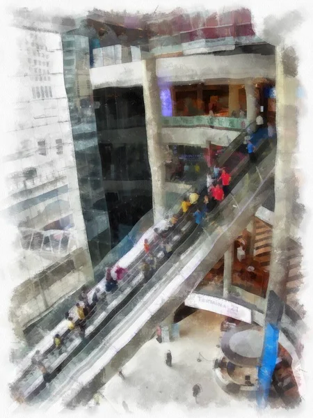 Die Landschaft Des Einkaufszentrums Aquarell Stil Illustration Impressionistische Malerei — Stockfoto