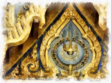 Büyük Saray manzarası Wat Phra Kaew Bangkok Tayland suluboya resim ressamı.