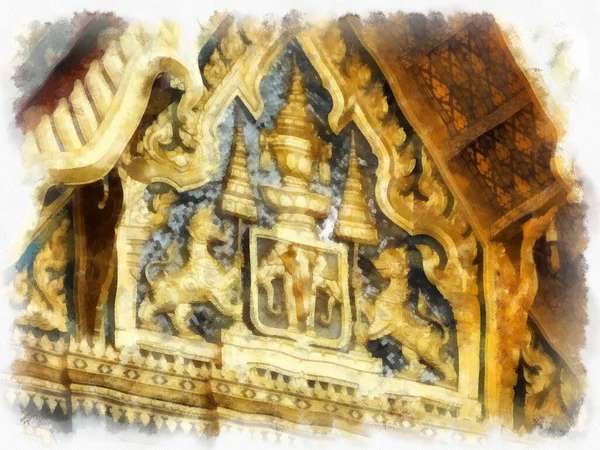 Büyük Saray manzarası Wat Phra Kaew Bangkok Tayland suluboya resim ressamı.