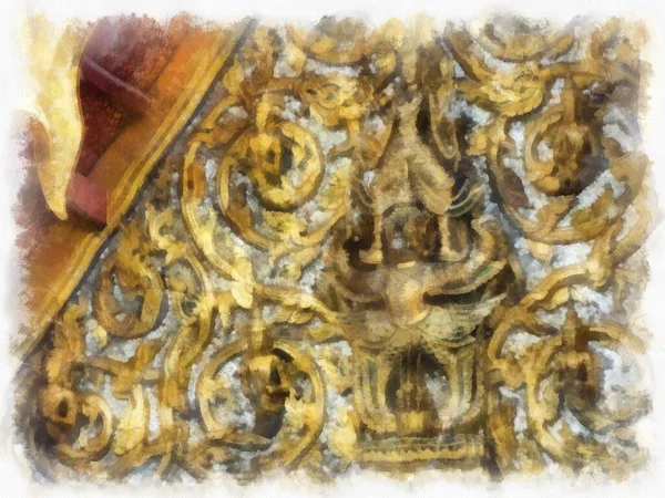 Büyük Saray manzarası Wat Phra Kaew Bangkok Tayland suluboya resim ressamı.