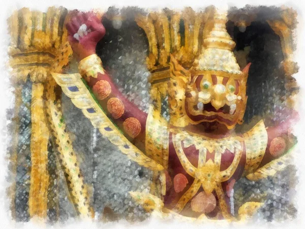 Büyük Saray manzarası Wat Phra Kaew Bangkok Tayland suluboya resim ressamı.