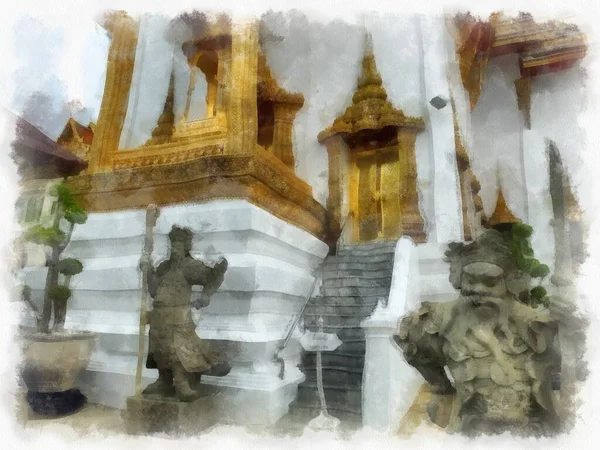 Landscape Grand Palace Wat Phra Kaew Bangkok Thailand Watercolor Style — 스톡 사진