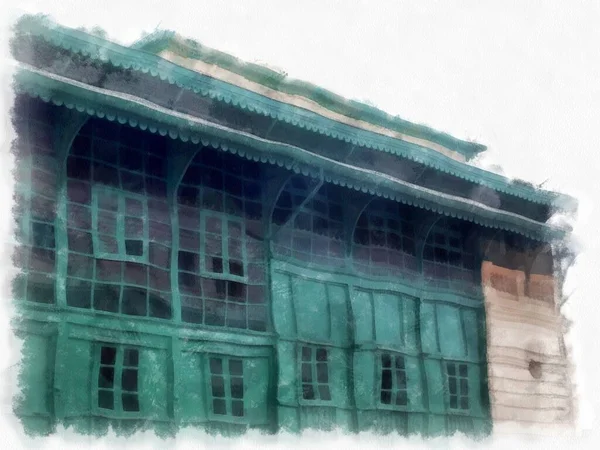 Büyük Saray manzarası Wat Phra Kaew Bangkok Tayland suluboya resim ressamı.