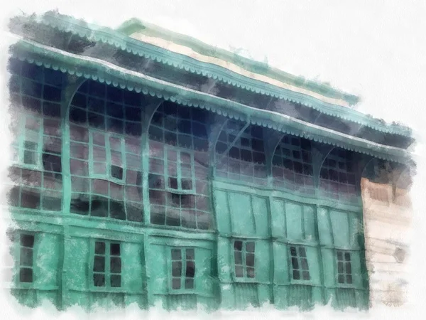 Büyük Saray manzarası Wat Phra Kaew Bangkok Tayland suluboya resim ressamı.