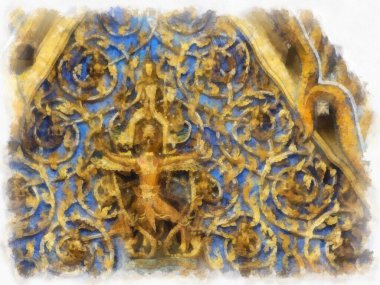 Büyük Saray manzarası Wat Phra Kaew Bangkok Tayland suluboya resim ressamı.