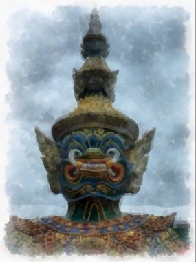 Büyük Saray manzarası Wat Phra Kaew Bangkok Tayland suluboya resim ressamı.