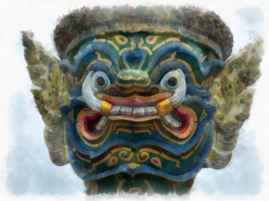 Büyük Saray manzarası Wat Phra Kaew Bangkok Tayland suluboya resim ressamı.