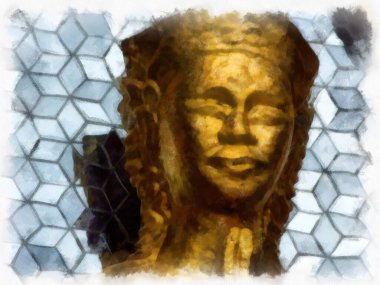 Büyük Saray manzarası Wat Phra Kaew Bangkok Tayland suluboya resim ressamı.