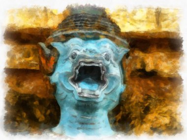 Büyük Saray manzarası Wat Phra Kaew Bangkok Tayland suluboya resim ressamı.