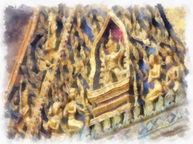 Büyük Saray manzarası Wat Phra Kaew Bangkok Tayland suluboya resim ressamı.