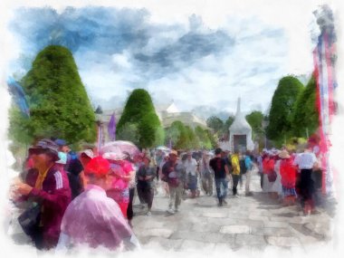 Büyük Saray manzarası Wat Phra Kaew Bangkok Tayland suluboya resim ressamı.