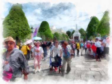 Büyük Saray manzarası Wat Phra Kaew Bangkok Tayland suluboya resim ressamı.