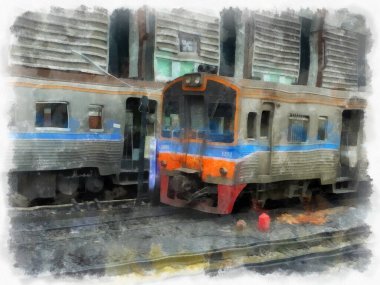 Tayland treni suluboya resim çizimi.