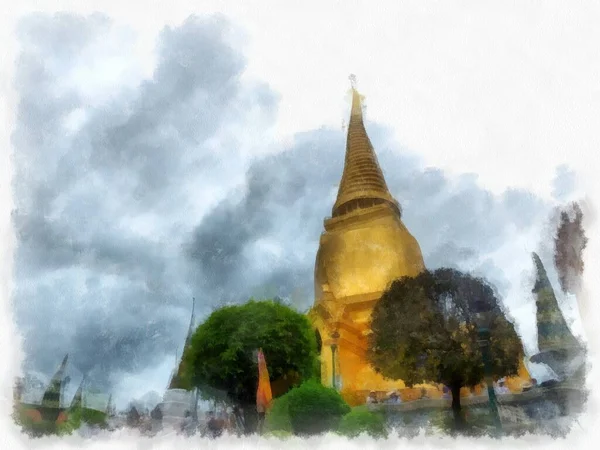 Landscape Grand Palace Wat Phra Kaew Bangkok Thailand Watercolor Style — Fotografia de Stock