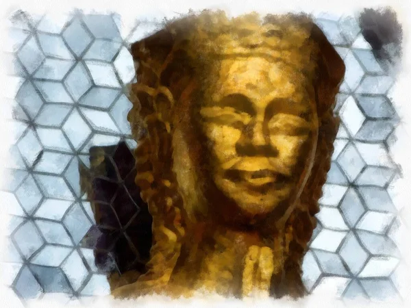 Büyük Saray manzarası Wat Phra Kaew Bangkok Tayland suluboya resim ressamı.