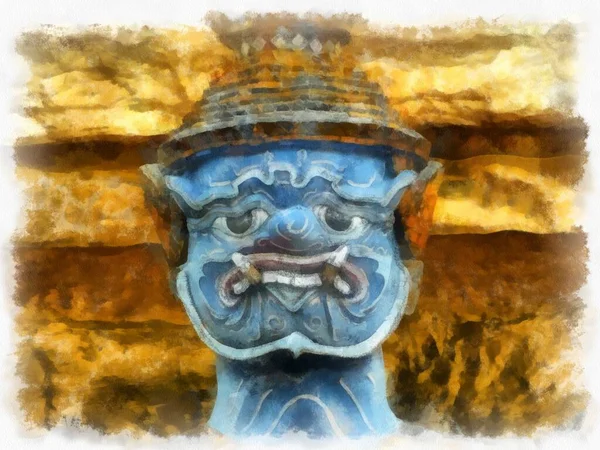 Büyük Saray manzarası Wat Phra Kaew Bangkok Tayland suluboya resim ressamı.