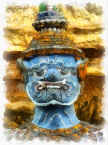 Büyük Saray manzarası Wat Phra Kaew Bangkok Tayland suluboya resim ressamı.