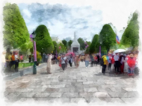 Büyük Saray manzarası Wat Phra Kaew Bangkok Tayland suluboya resim ressamı.