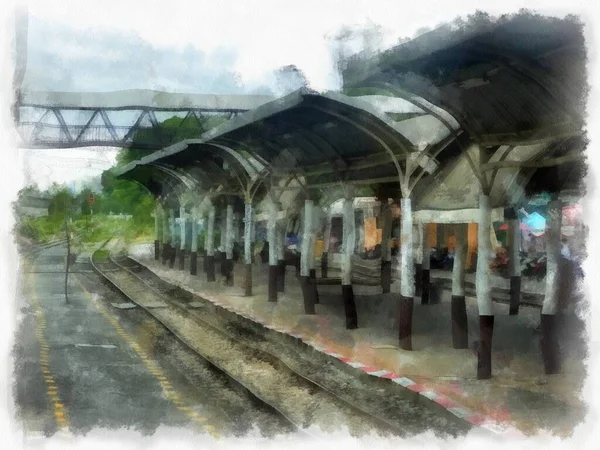 Train Station Bangkok Watercolor Style Illustration Impressionist Painting — 스톡 사진