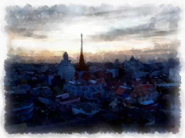 Landscape Streets Buildings Bangkok City Watercolor Style Illustration Impressionist Painting — Stockfoto