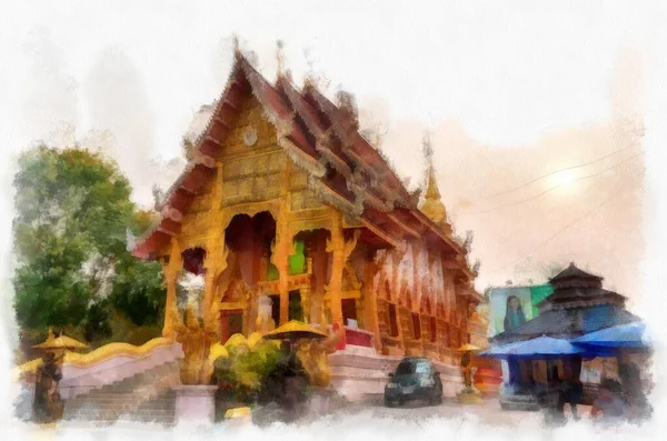 Architectural Landscape Ancient Temples Northern Thailand Watercolor Style Illustration Impressionist — Stock Photo, Image