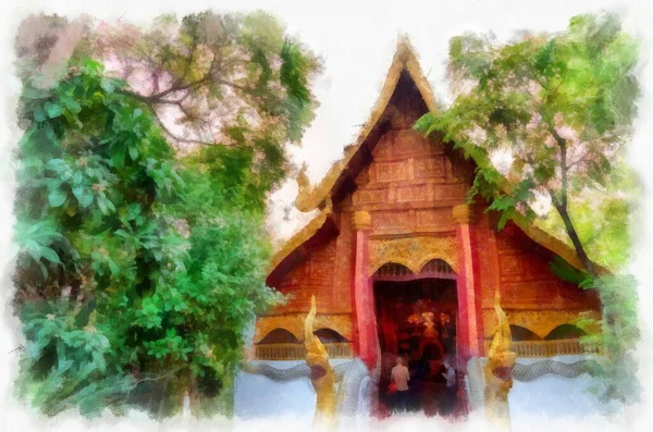 Architectural Landscape Ancient Temples Northern Thailand Watercolor Style Illustration Impressionist — Fotografia de Stock
