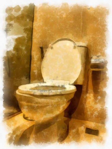 Banyodaki Beyaz Tuvalet Suluboya Stili Illüstrasyon Ressamı — Stok fotoğraf