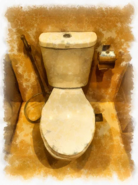 Bílá Toaleta Koupelně Akvarel Styl Ilustrace Impresionista Malba — Stock fotografie
