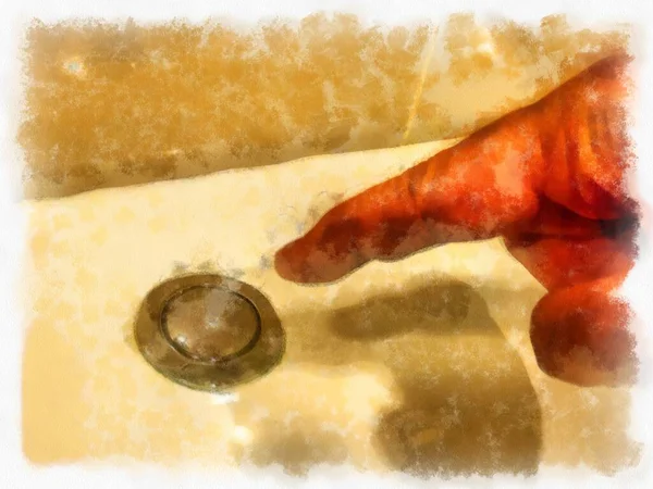 Finger Pressing Toilet Button Watercolor Style Illustration Impressionist Painting — 스톡 사진