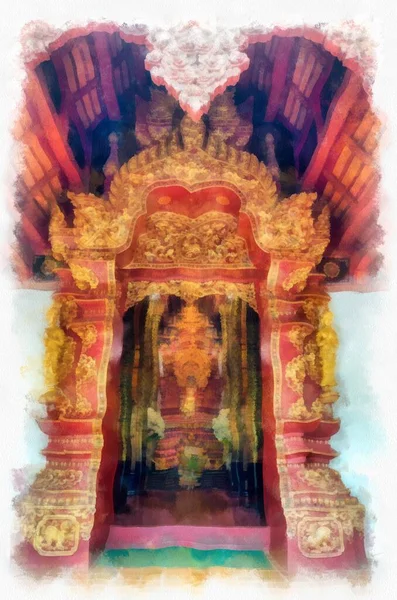 Paisaje Arquitectónico Templos Antiguos Arte Antiguo Norte Tailandia Ilustraciones Acuarelas —  Fotos de Stock