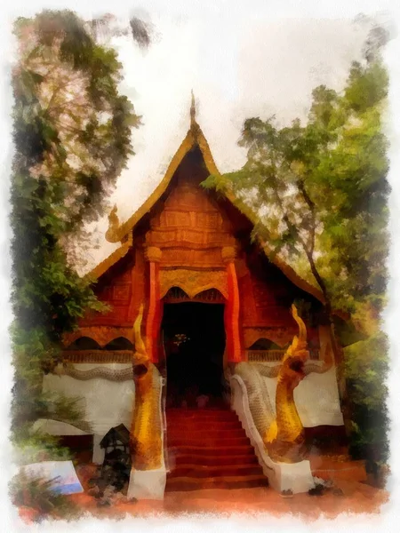 Architektonická Krajina Starověkých Chrámů Starobylého Umění Severním Thajsku Ilustrace Impresionistické — Stock fotografie